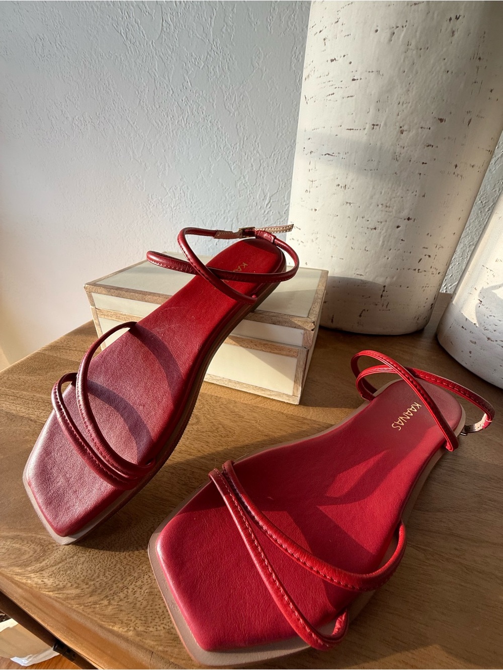 Kaanas Zola Red Strappy Square-Toe Sandals